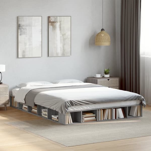 vidaXL sengestel 160x200 cm konstrueret træ grå sonoma-eg