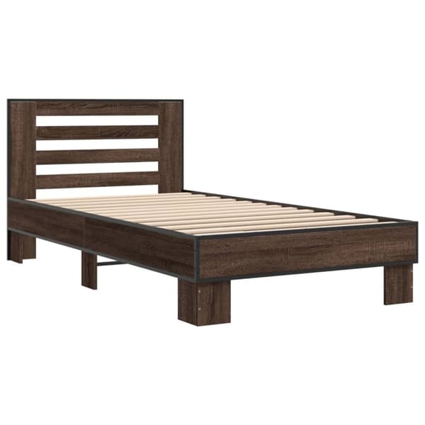 vidaXL Sängynrunko ruskea tammi 90x190 cm tekninen puu ja metalli