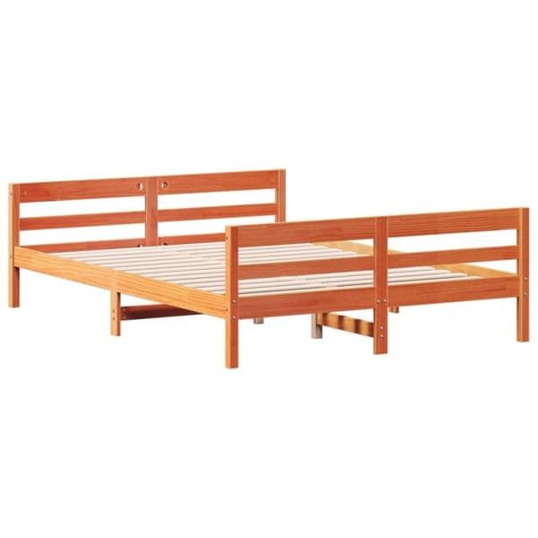 vidaXL sengeramme uden madras 140x200 cm massivt fyr gyldenbrun