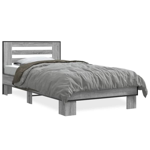 vidaXL sengeramme 90x200 cm konstrueret træ og metal grå sonoma-eg