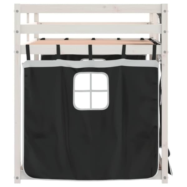 vidaXL Loftsäng med gardiner vit&svart 90x200 cm massiv furu