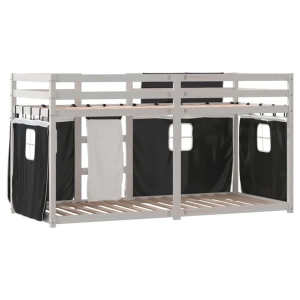 vidaXL Loftsäng med gardiner vit&svart 90x200 cm massiv furu