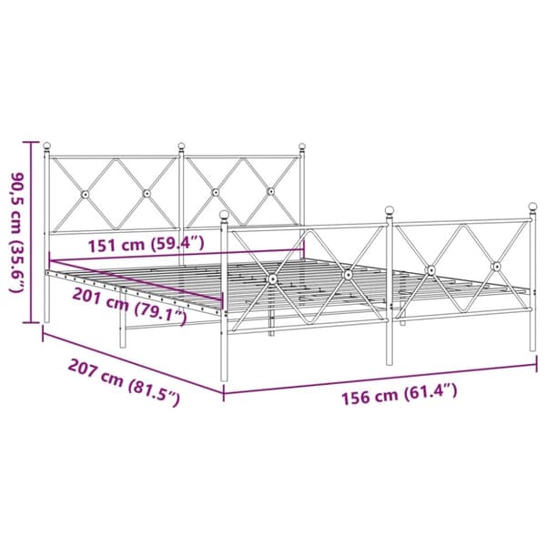 vidaXL sengeramme med sengegavl og fodgærde 150x200 cm metal hvid