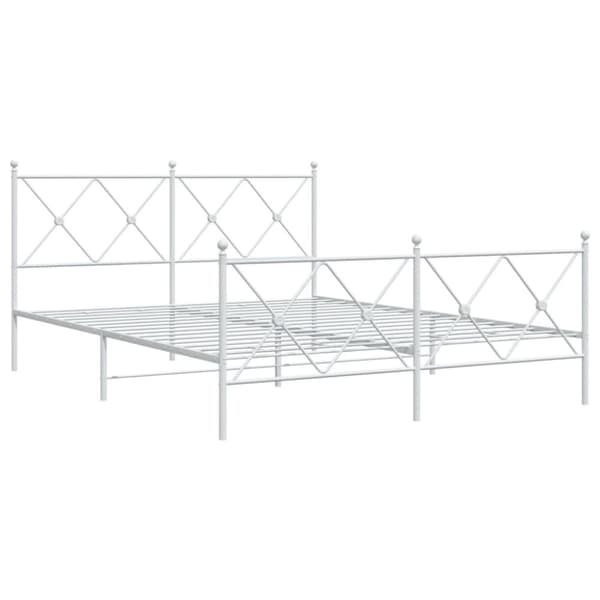 vidaXL Sengeramme i metall med hode- og fotgavl hvit 150x200 cm