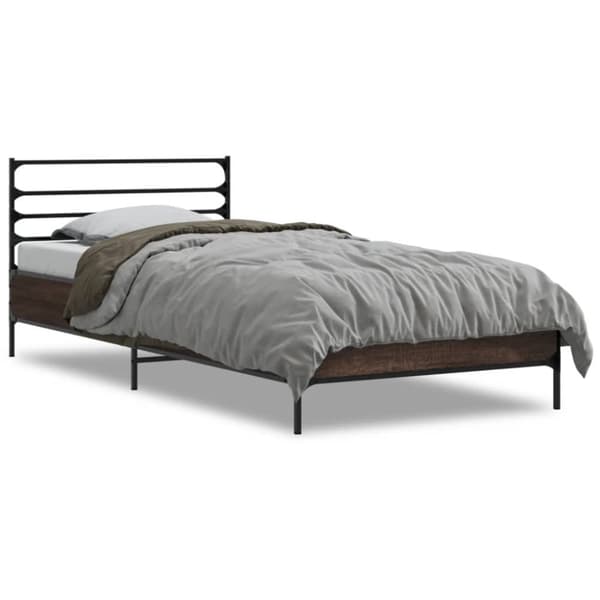vidaXL Sängynrunko ruskea tammi 90x190 cm tekninen puu ja metalli