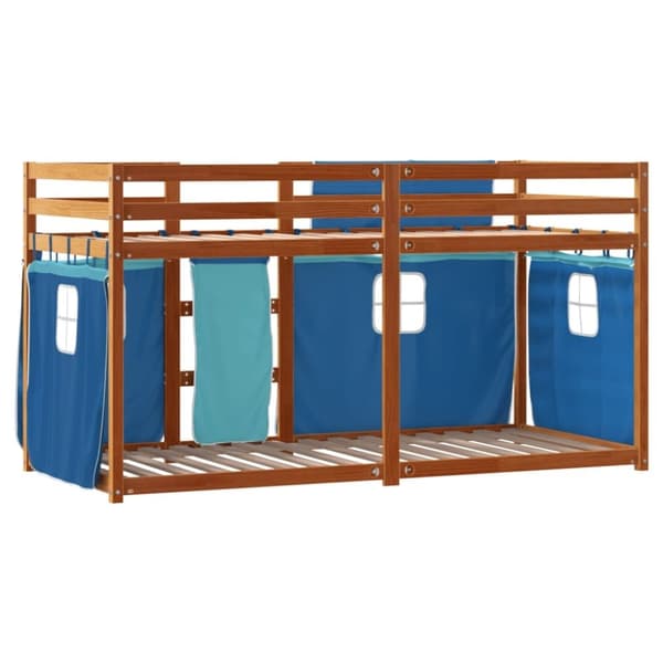 vidaXL køjeseng med gardiner 90x190 cm massivt fyrretræ blå