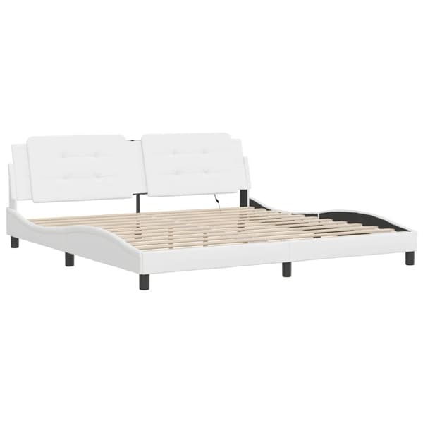 vidaXL sengeramme med LED-lys 200x200 cm kunstlæder hvid