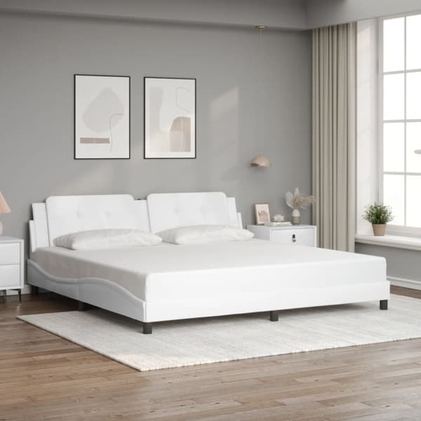 vidaXL sengeramme med LED-lys 200x200 cm kunstlæder hvid