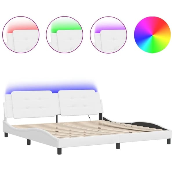 vidaXL sengeramme med LED-lys 200x200 cm kunstlæder hvid
