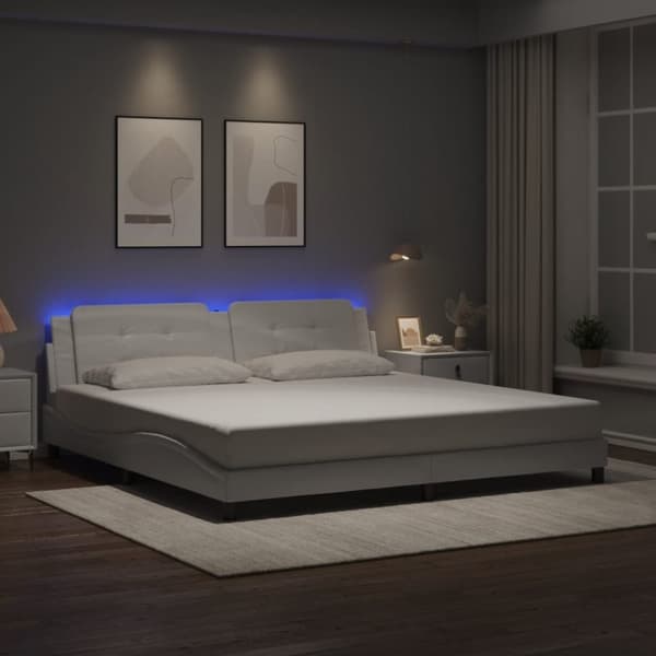 vidaXL sengeramme med LED-lys 200x200 cm kunstlæder hvid