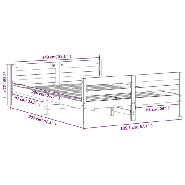 vidaXL Sengeramme uten madrass hvit 140x200 cm heltre furu