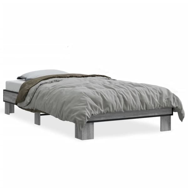 vidaXL Sängynrunko harmaa Sonoma 90x190 cm tekninen puu ja metalli