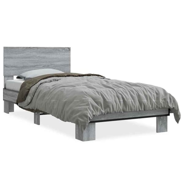 vidaXL Sengeramme grå sonoma 100x200 cm konstruert tre og metall