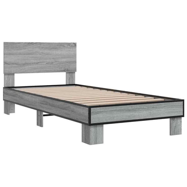 vidaXL Sengeramme grå sonoma 100x200 cm konstruert tre og metall