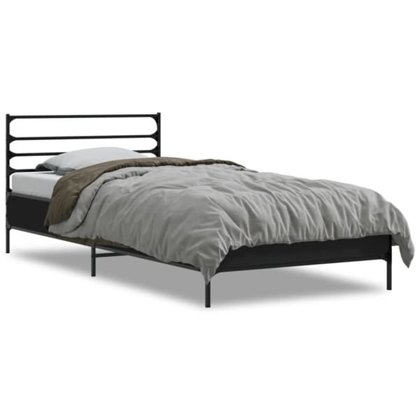 vidaXL Sängynrunko musta 90x200 cm täysi puu ja metalli