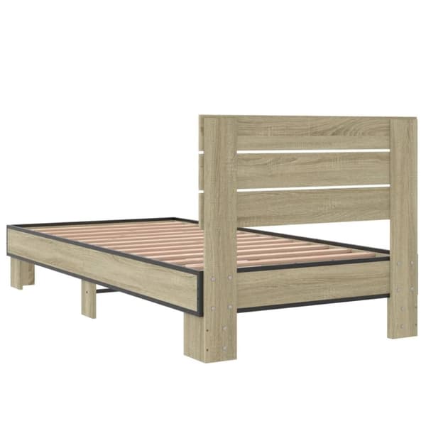 vidaXL Sängynrunko Sonoma-tammi 75x190 cm tekninen puu ja metalli