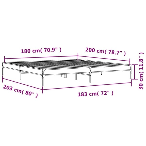 vidaXL Sängynrunko ruskea tammi 180x200 cm tekninen puu ja metalli