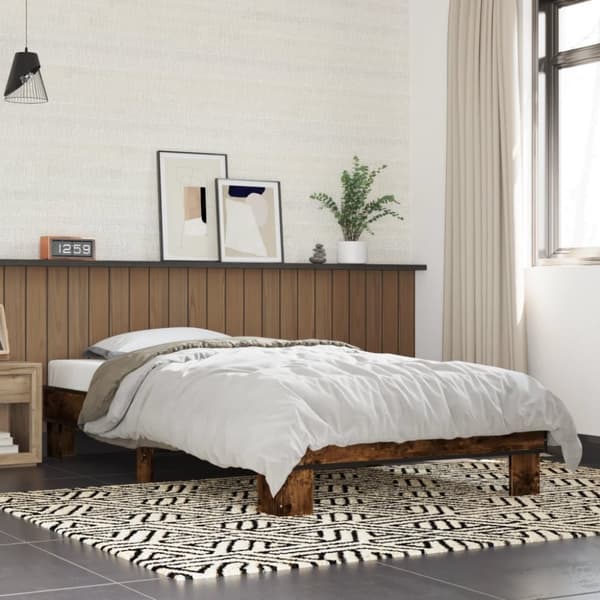 vidaXL sengeramme 75x190 cm konstrueret træ og metal røget eg