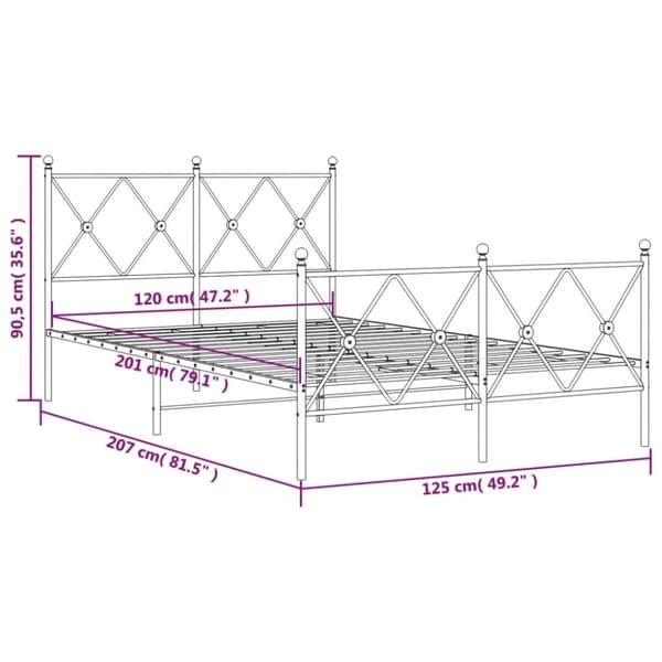 vidaXL sengeramme med sengegavl og fodgærde 120x200 cm metal hvid