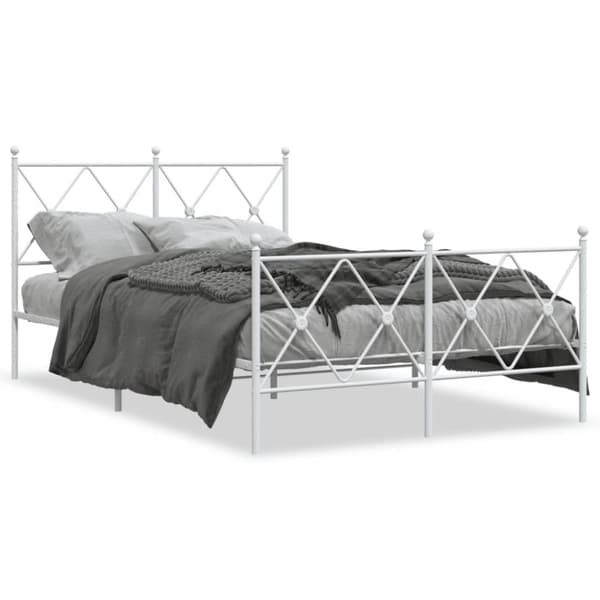 vidaXL sengeramme med sengegavl og fodgærde 120x200 cm metal hvid