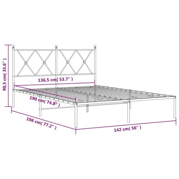 vidaXL sengeramme med sengegavl 135x190 cm metal hvid