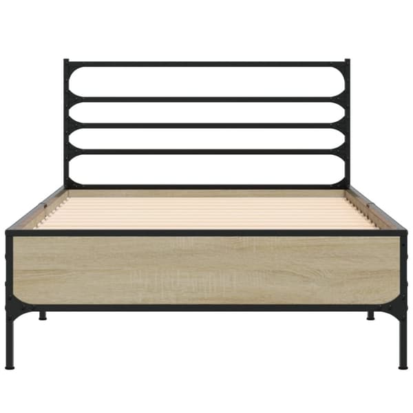 vidaXL Sängynrunko Sonoma tammi 100x200 cm tekninen puu ja metalli