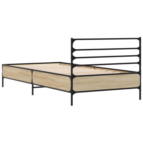 vidaXL Sängynrunko Sonoma tammi 100x200 cm tekninen puu ja metalli