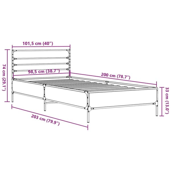vidaXL Sängynrunko Sonoma tammi 100x200 cm tekninen puu ja metalli