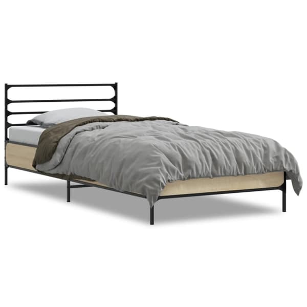 vidaXL Sängynrunko Sonoma tammi 100x200 cm tekninen puu ja metalli