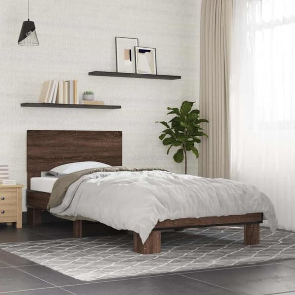 vidaXL Sängynrunko ruskea tammi 100x200 cm tekninen puu ja metalli