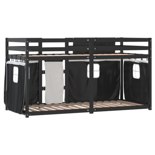 vidaXL Loftsäng med gardiner vit&svart 90x200 cm massiv furu