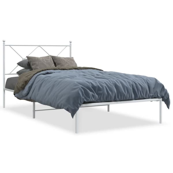 vidaXL Sengeramme i metall med hodegavl hvit 107x203 cm