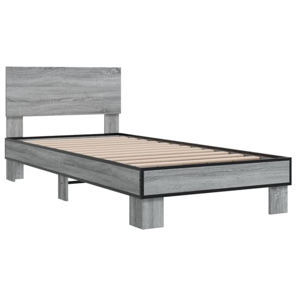 vidaXL Sengeramme grå sonoma 90x200 cm konstruert tre og metall