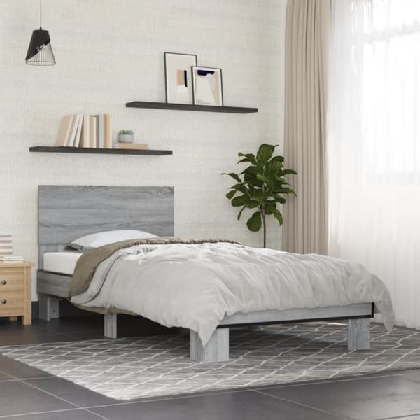 vidaXL Sengeramme grå sonoma 90x200 cm konstruert tre og metall