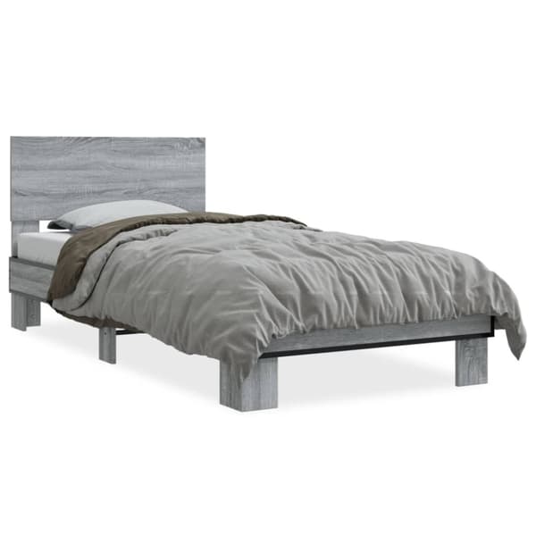 vidaXL Sengeramme grå sonoma 90x200 cm konstruert tre og metall