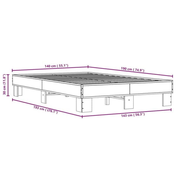 vidaXL Sengeramme brun eik 140x190 cm konstruert tre og metall