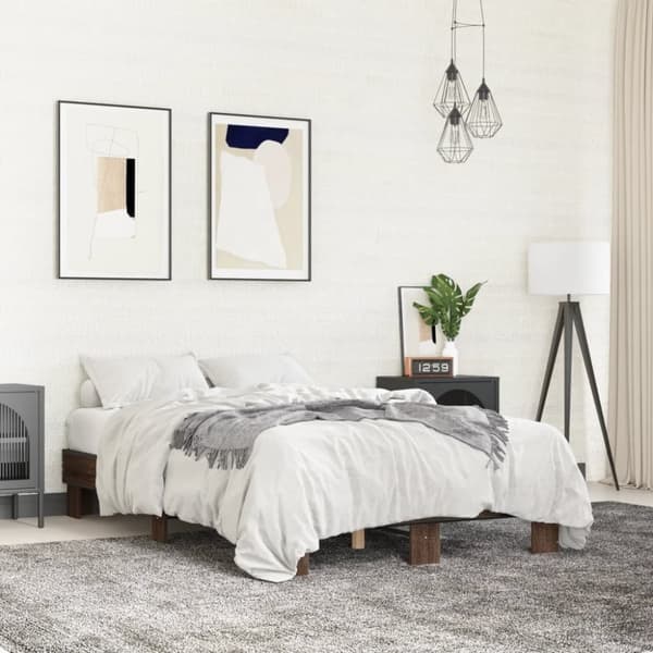 vidaXL Sengeramme brun eik 140x190 cm konstruert tre og metall