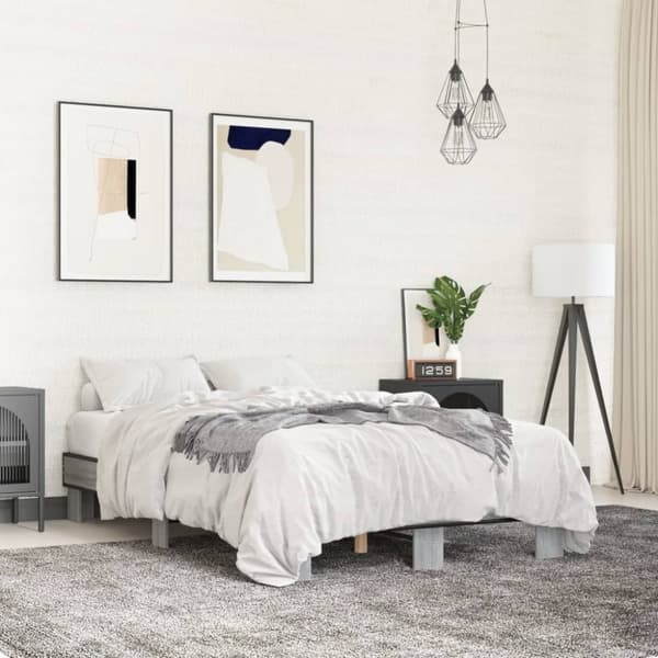 vidaXL Sengeramme grå sonoma 120x190 cm konstruert tre og metall