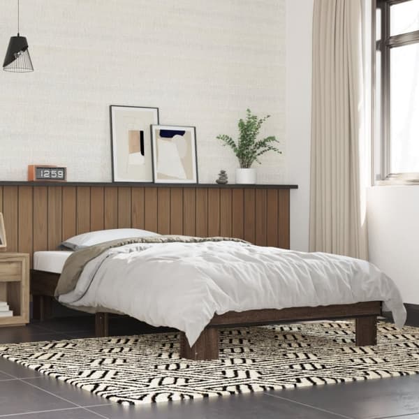 vidaXL Sängynrunko ruskea tammi 90x190 cm tekninen puu ja metalli