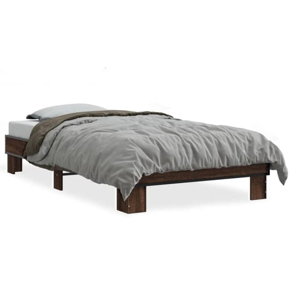 vidaXL Sängynrunko ruskea tammi 90x190 cm tekninen puu ja metalli