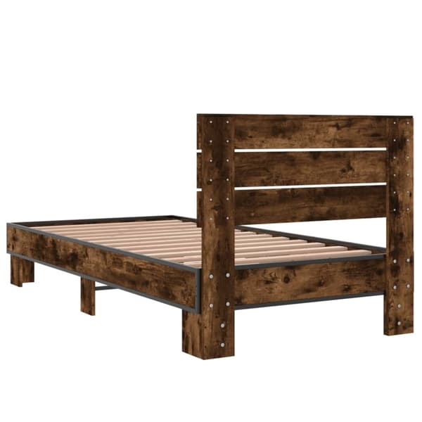 vidaXL Sengeramme røkt eik 90x190 cm konstruert tre og metall