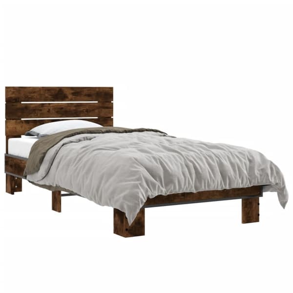 vidaXL Sengeramme røkt eik 90x190 cm konstruert tre og metall