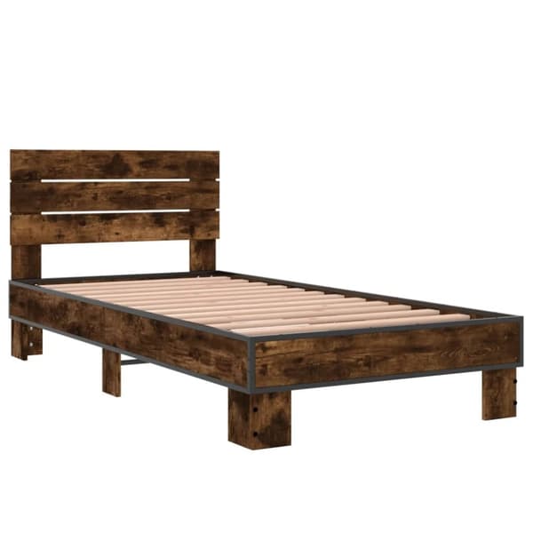 vidaXL Sengeramme røkt eik 90x190 cm konstruert tre og metall