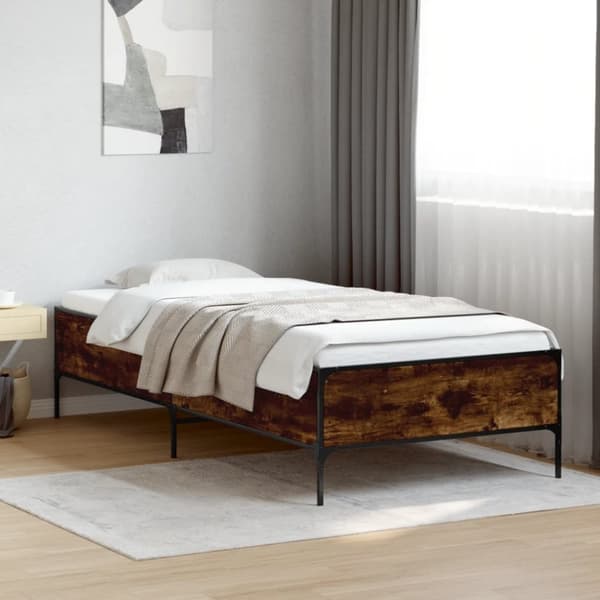 vidaXL Sängynrunko savutammi 75x190 cm tekninen puu ja metalli