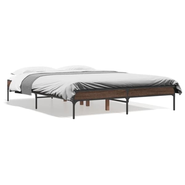 vidaXL sengestel 120x190 cm konstrueret træ og metal brun egetræsfarve