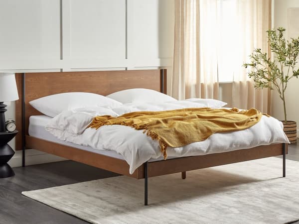 Seng Mørkt Træ 180 x 200 cm Moderne Dobbeltseng med Sengegavl To Mands Lav Sengeramme Minimalistisk Design Træseng