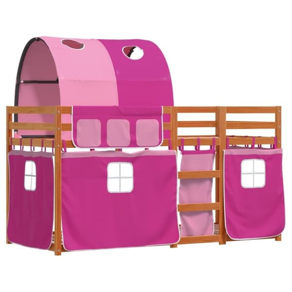 vidaXL Loftsäng med rutschkana rosa 90x190 cm massiv furu