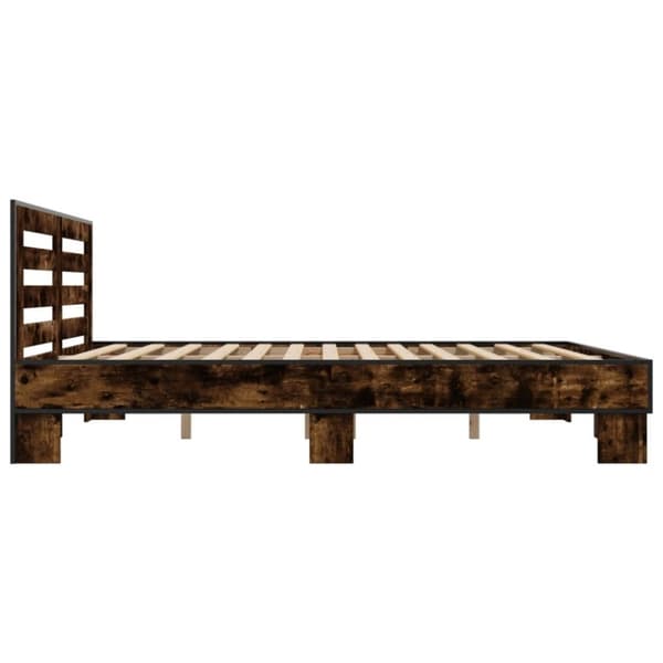 vidaXL Sängynrunko savutammi 200x200 cm tekninen puu ja metalli