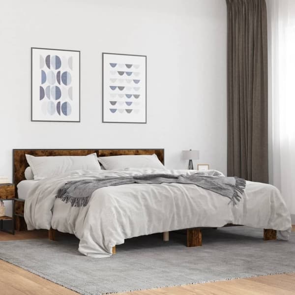 vidaXL Sängynrunko savutammi 200x200 cm tekninen puu ja metalli