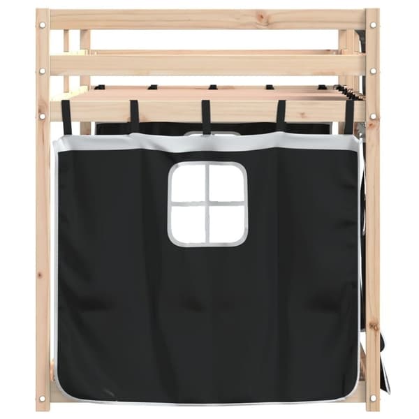 vidaXL Loftsäng med gardiner vit&svart 80x200 cm massiv furu